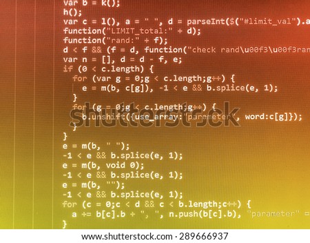 Developer software programming code. Abstract computer script source code.  Shallow depth of field, selective focus effect.  (MORE SIMILAR IN MY GALLERY)