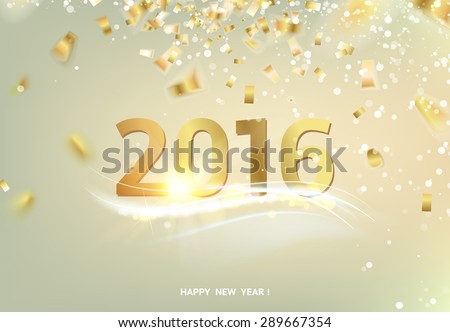 Happy new year card over gray background with golden sparks. Vector illustration. Royalty-Free Stock Photo #289667354