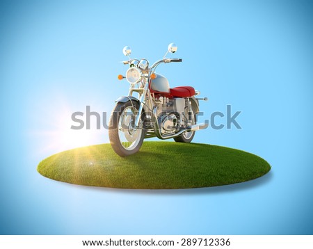 Conceptual image of a motorcycle on a flying island