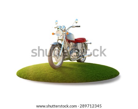 Conceptual image of a motorcycle on a flying island