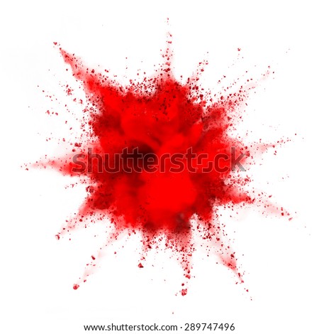 red powder explosion isolated on white background Royalty-Free Stock Photo #289747496