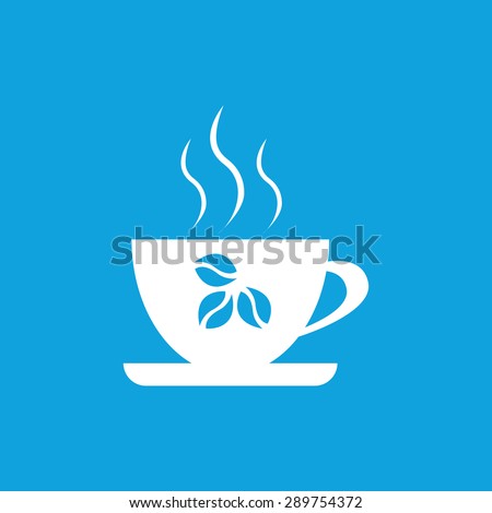 Image of cup with coffee beans on it, isolated on blue
