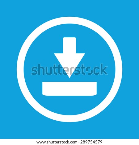 Download symbol in circle, isolated on blue