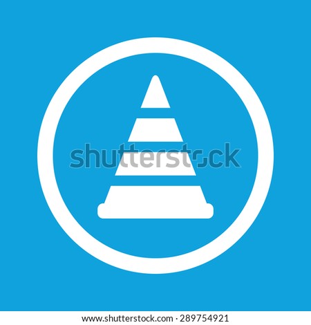 Image of traffic cone in circle, isolated on blue