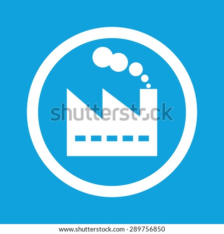 Image of factory building in circle, isolated on blue