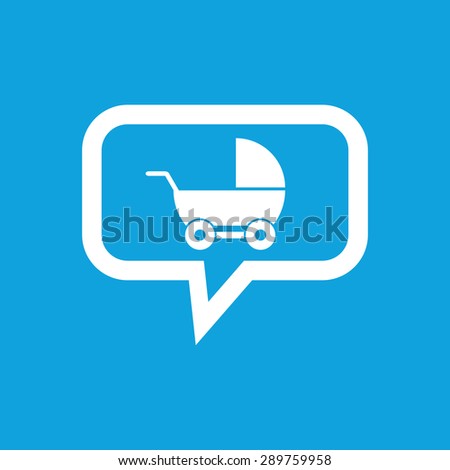 Image of perambulator in chat bubble, isolated on blue