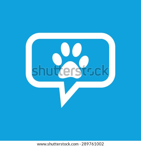 Image of paw print in chat bubble, isolated on blue