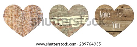 Vintage wooden hearts isolated on white