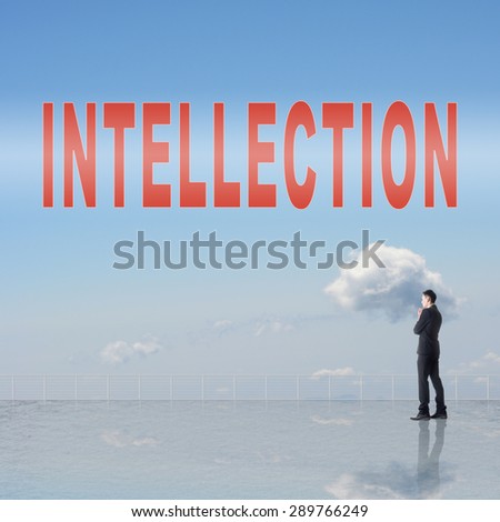 Concept of abstract concept with text on the sky and one man look at it.