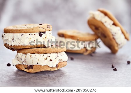 Chocolate chip ice cream cookies with extreme shallow depth of field.