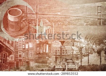 montage photo of Istanbul on vintage paper