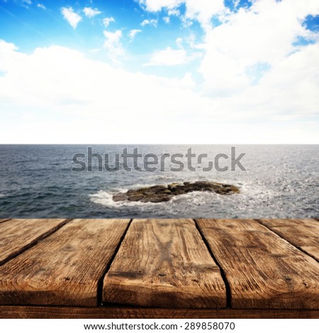 summer table of free space and sea with stone 