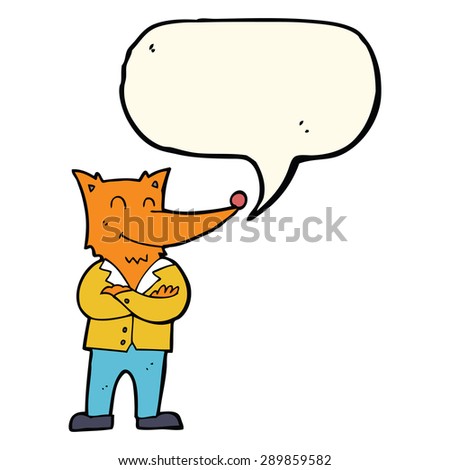 cartoon fox in shirt with speech bubble