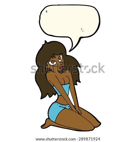 cartoon woman in skimpy clothing with speech bubble