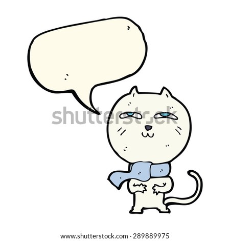 cartoon funny cat wearing scarf with speech bubble