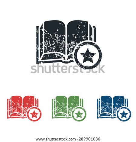 Colored grunge icon set with image of book and star, isolated on white