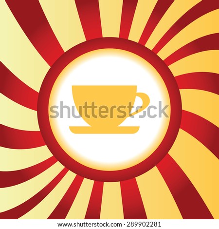 Yellow icon with image of cup on saucer, in the middle of abstract background