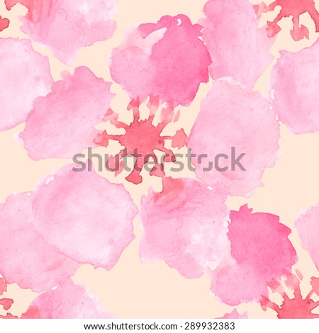 Vector abstract watercolor seamless pattern with sakura tree and rose flowers and leaves. Can be used for web pages, identity style, printing, invitations, banners. 