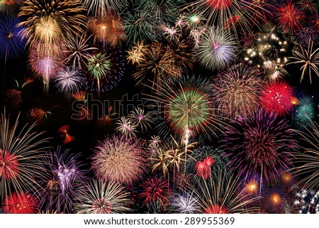 Fireworks Celebration at night on black Background