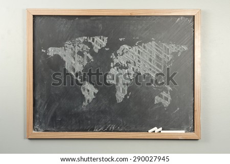 Chalkboard sketch drawing map of the world for education concept