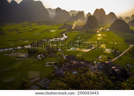 Guilin Hills and Li River at Dawn