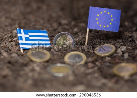 Greece sinking into earth together with the eruo Royalty-Free Stock Photo #290046536