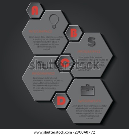 Infographic template for business project or presentation with four elements for text can be used for web design, workflow or graphic layout, diagram, education