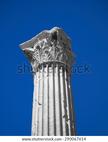Athens Greece, corinthian style column capital on blue sky background
