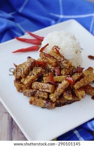 Tempeh Sweet Soy Sauce with Steamed White Rice