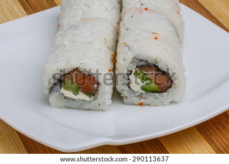 Japan traditional sushi - tuna roll with nori and cheese