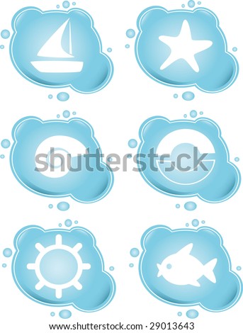 Vacation icons on blue bubbles