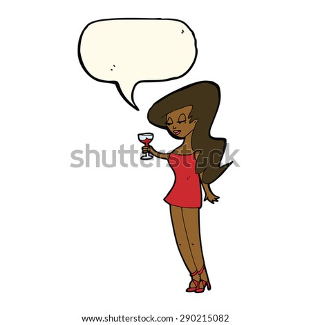 cartoon woman at party with speech bubble