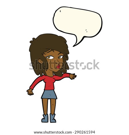 cartoon woman playing it cool with speech bubble