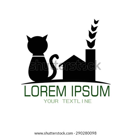 Logo with animals for pet shop. Cat in the house. Vector logo, label. Pet shop icons.