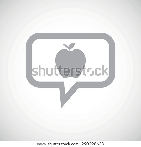 Grey image of apple fruit in chat bubble, on white gradient background