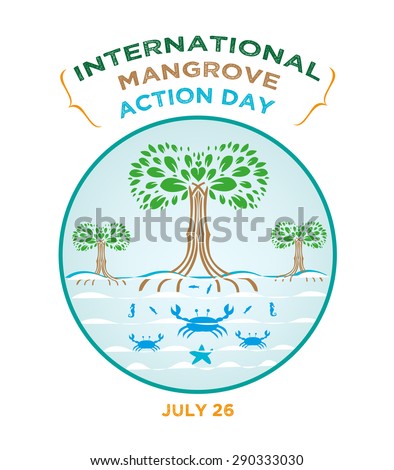 International Mangrove Action Day logo concept. Marine Life Make the mangrove forests as their home. Editable Clip Art.