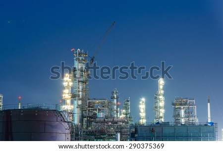 Oil petrochemical industrial plant at night of Thailand