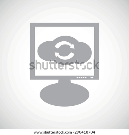 Grey image of cloud with exchange symbol on screen, on white gradient background