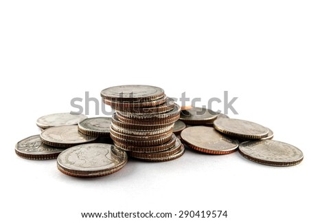 Thai Baht Coins (Five baht type) isolated on white background