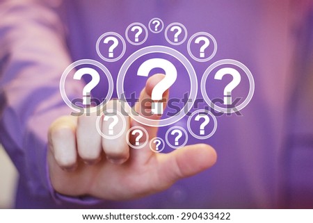 Businessman touch button interface sign question web icon