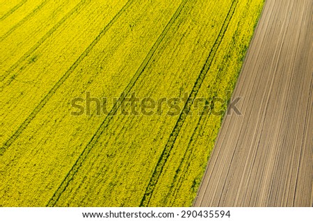 Aerial view on the tractor traces on the field