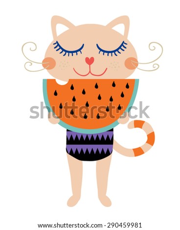 Cute cat vector design. T-shirt graphic. Animal carton character
