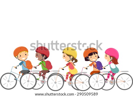 Doodle Illustration of Little Kids Wearing Helmets While Biking