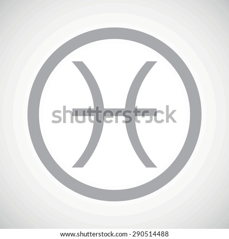 Grey Pisces zodiac symbol in circle, on white gradient background