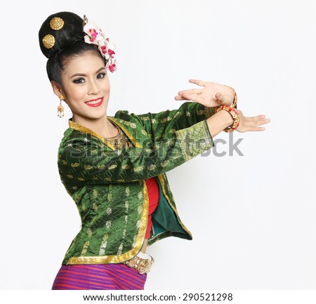 Woman costume northern Thailand shows a dance on a white background.