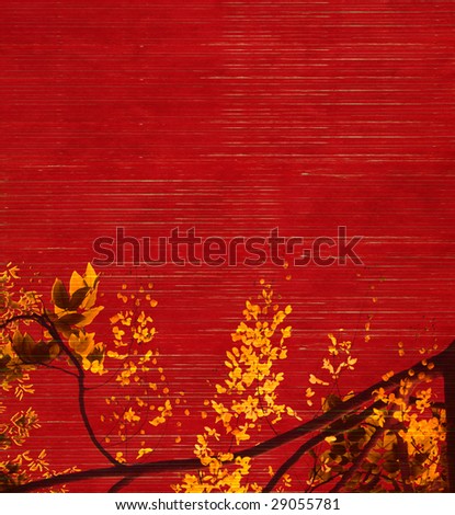yellow and black blossom on red slatted background
