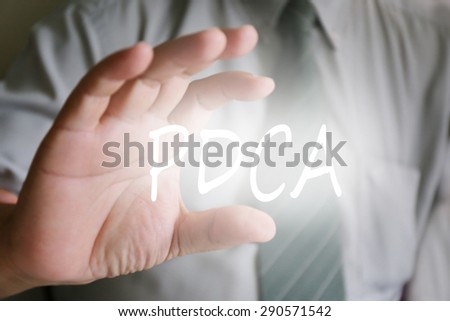 businessman hand, PCDA concept, technology, internet and networking concept - businessman pressing button with contact on virtual screens ,hardworking