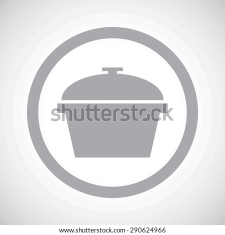 Grey image of pot with lid in circle, on white gradient background