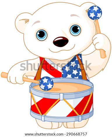 Illustration of Polar Bear celebrating 4th of July
