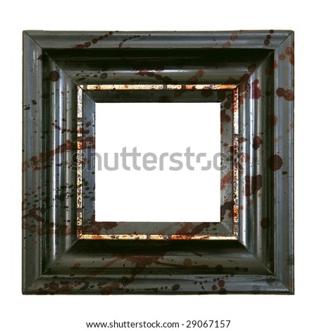 square antique frame with overspray of paint, free copy space, grunge